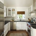 U-shaped white kitchen design