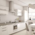Design de bucătărie albă în interior de înaltă tehnologie