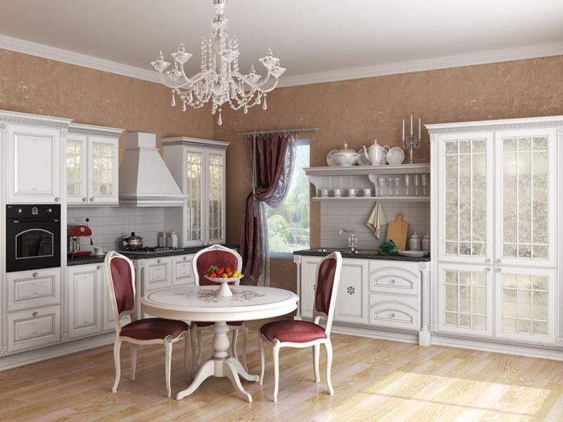 Interiorul bucătăriei albe în stil Empire