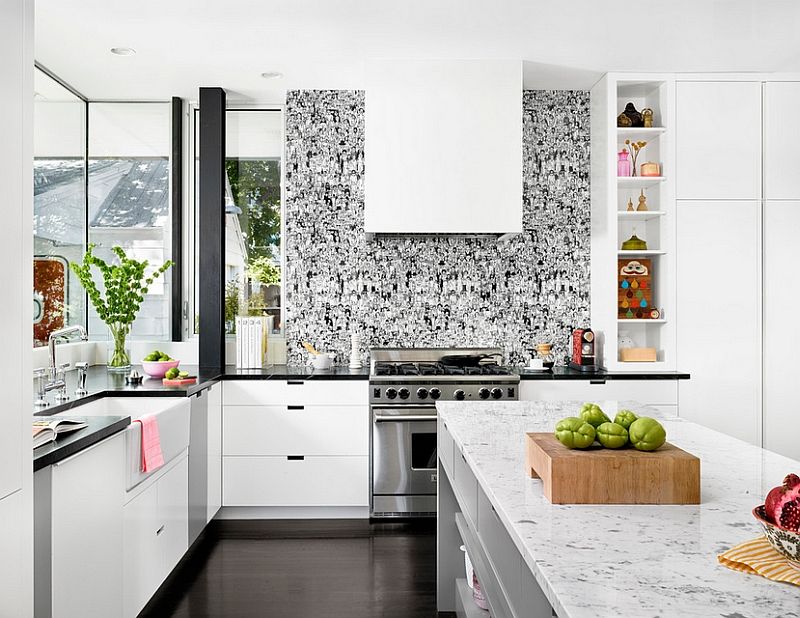 „Fusion“ stiliaus baltos virtuvės interjeras