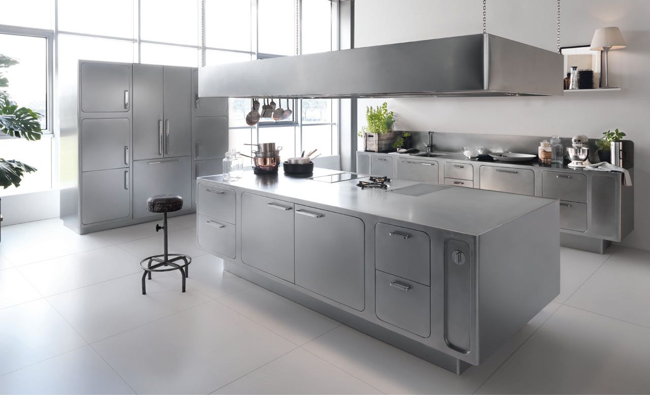 High-tech white kitchen interior