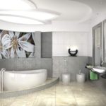 תכנון א-סימטרי של חדר אמבטיה בבית פרטי עם הדפסת אריחים