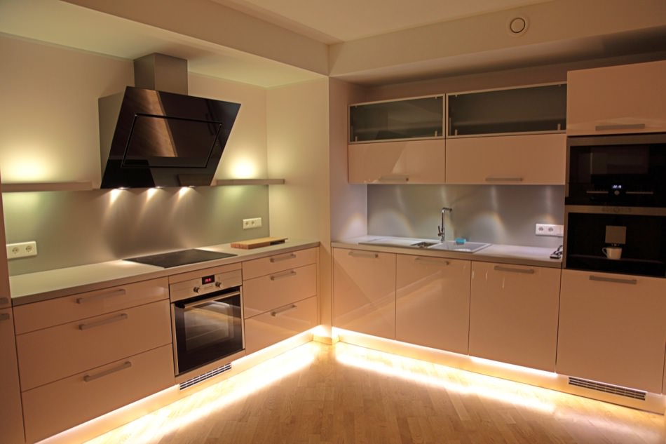 Beige kitchen futuristic lights
