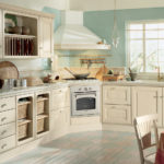 Beige kitchen with light blue.