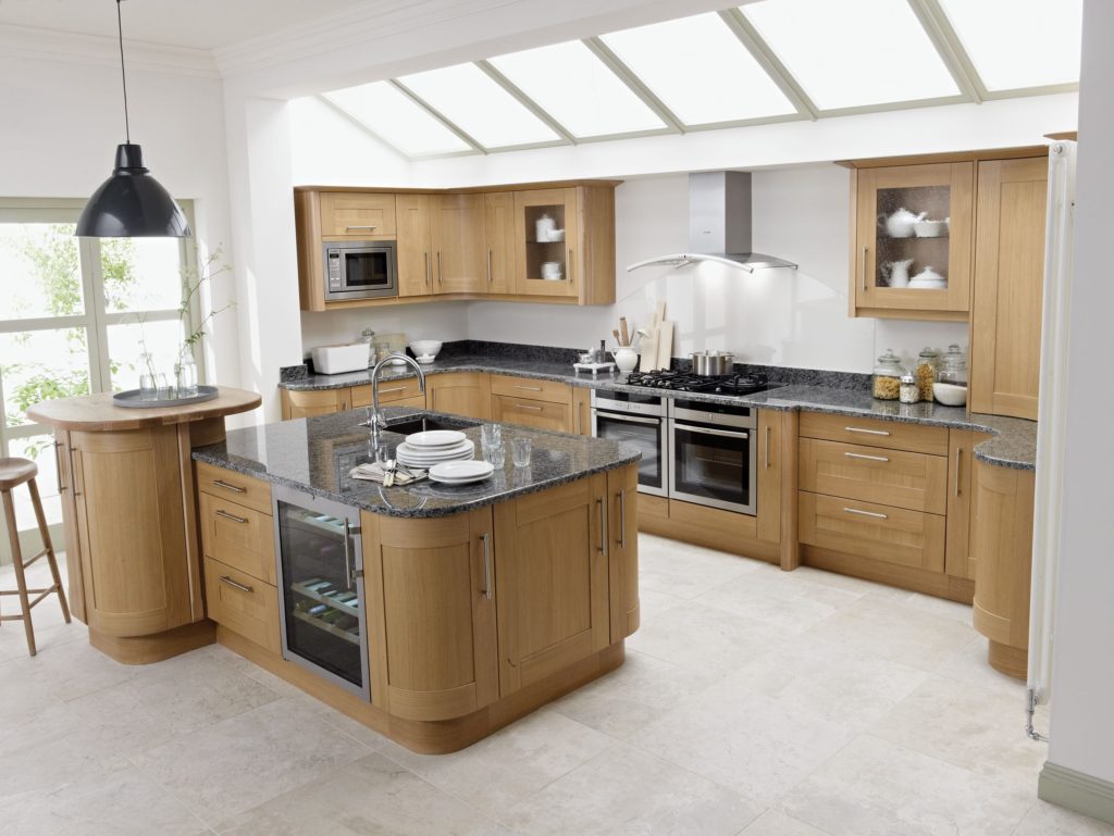 Futuristic style beige kitchen