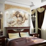 Decor of a bedroom a fresco and curtains