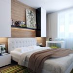 Décor chambre à coucher mur et sol bois cubique meuble noir et blanc