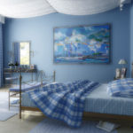 Vidusjūras stila guļamistabas dekors ar auduma griestiem