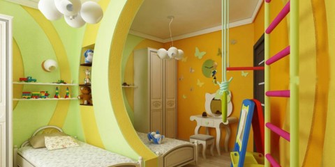 تصميم غرفة للأطفال لطفلين من جنسين مختلفين ، قسم وجدار سويدي