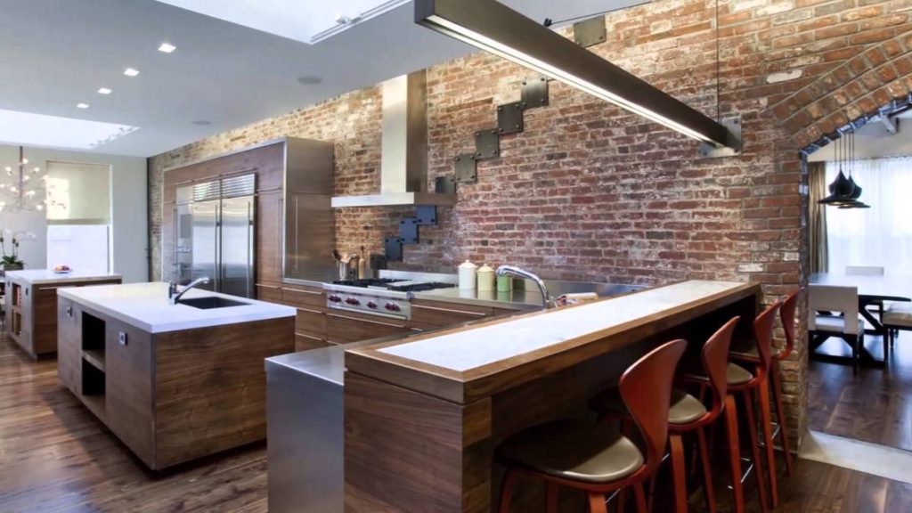 Modern high-tech style kitchen design with loft