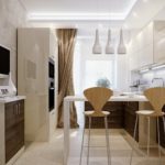 Kitchen design in a modern style narrowed proportions