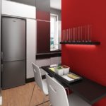 Fridge in the interior of the kitchen in matte colors
