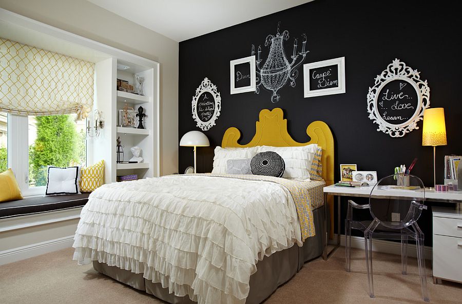 yatak odasında duvar dekorasyonu yatak odasında kontrast