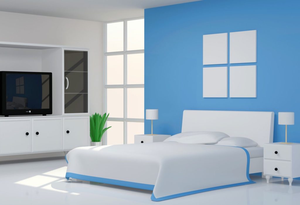 yatak odası mavi duvar dekorasyonu