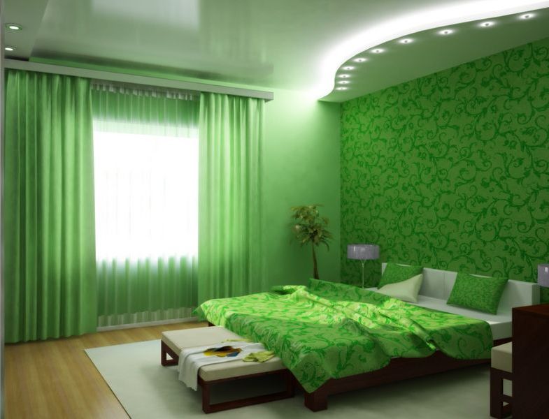 sienas rotājums guļamistabā zaļš