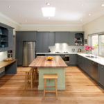 Gray palette kitchen set wood worktop