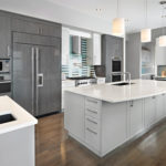 Gray kitchen palette combination with white furniture
