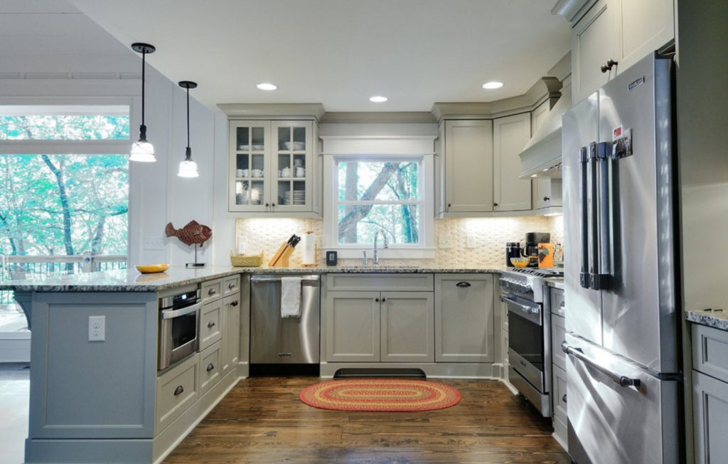 Gray kitchen palette spot lighting ceiling
