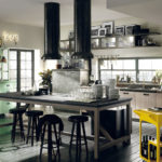 Barevná kombinace interiéru kuchyně dominantní černá a žlutá