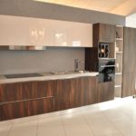 Combination of colors brown and beige kitchen interior on gray