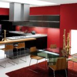 Комбинация от цветове кухненски интериор червено и черно на бяло