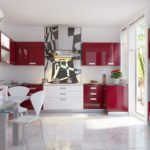 Kombination des roten Kücheninnenraums der Farben auf Weiß