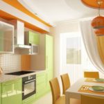 Farebná kombinácia interiéru kuchyne oranžová a limetková