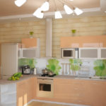 Spalvų derinys virtuvės interjeras šviesiai oranžinis