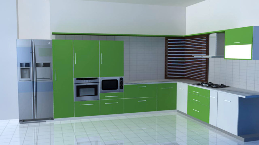 Színes kombináció konyha belső zöld és fehér