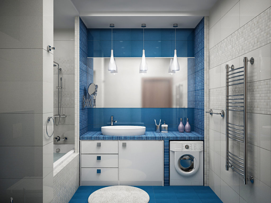 עיצוב חדר האמבטיה בצבעים לבן וכחול של חרושצ'וב
