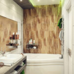 עיצוב חדר אמבטיה בלוח של חרושצ'וב מעל האמבטיה ומראה רחבה
