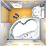 עיצוב חדר אמבטיה בחרושצ'וב עם אמבטיה פינתית ללא שירותים