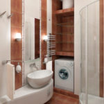תכנון חדר אמבטיה בגומחת מקלחת פינתית חרושצ'וב עם מדפים