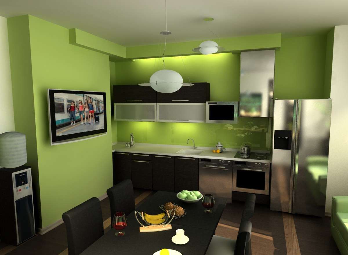 virtuve zaļa ar melnu