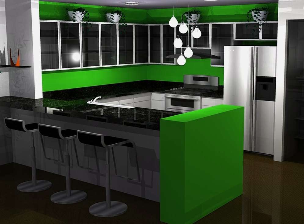 ห้องครัวสีเขียวที่ทันสมัย