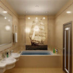 Thiết kế phòng tắm hiện đại gạch màu be với in ảnh