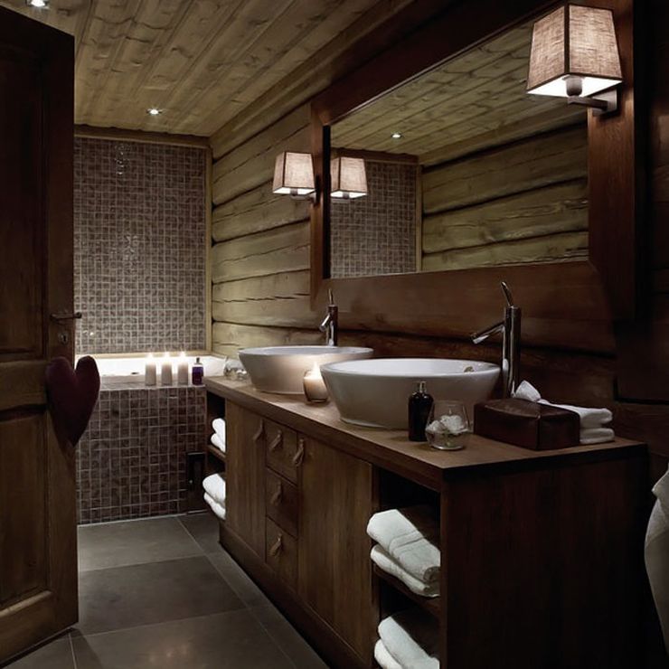 thiết kế phòng tắm hiện đại nội thất gỗ rắn