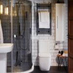 עיצוב מודרני של חדר אמבטיה עם תא מקלחת