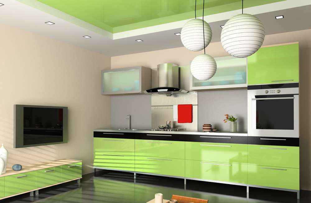 zaļas krāsas virtuves komplekts