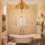 הרעיון של שימוש בטיח דקורטיבי יפהפה בתוך תמונת האמבטיה