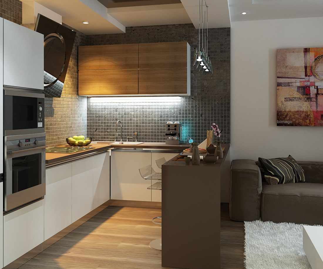 opção para uma cozinha interior brilhante 16 m²