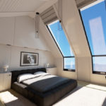 ideen om en smuk indretning af et soveværelse på loftet