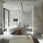 דוגמא לשימוש בטיח דקורטיבי בהיר בעיצוב תצלום אמבטיה