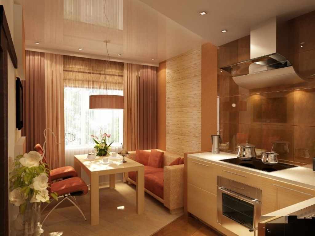 variant of the unusual interior of the living room kitchen 16 sq.m