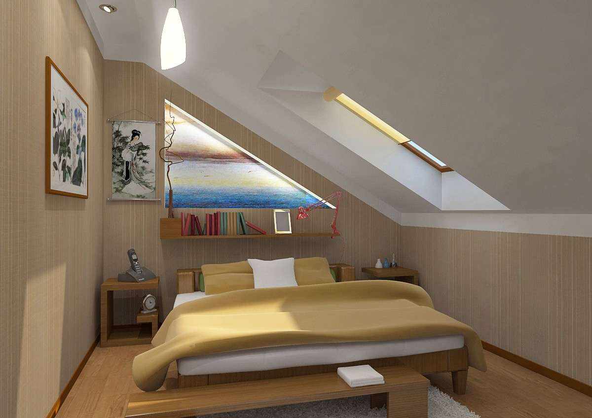 идеята за необичаен декор на спалня на тавана