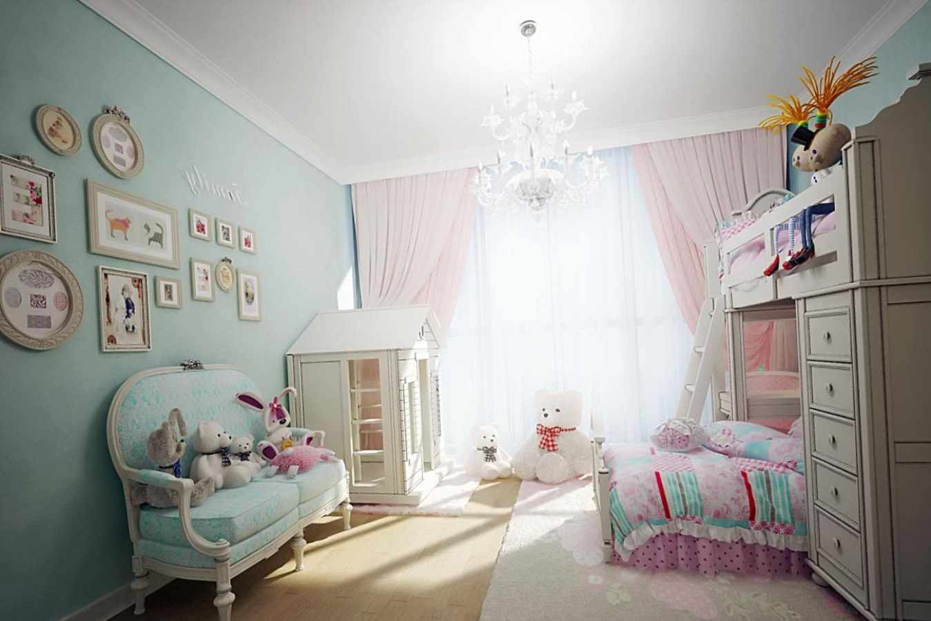 הרעיון של עיצוב יפה של חדר שינה לילדה