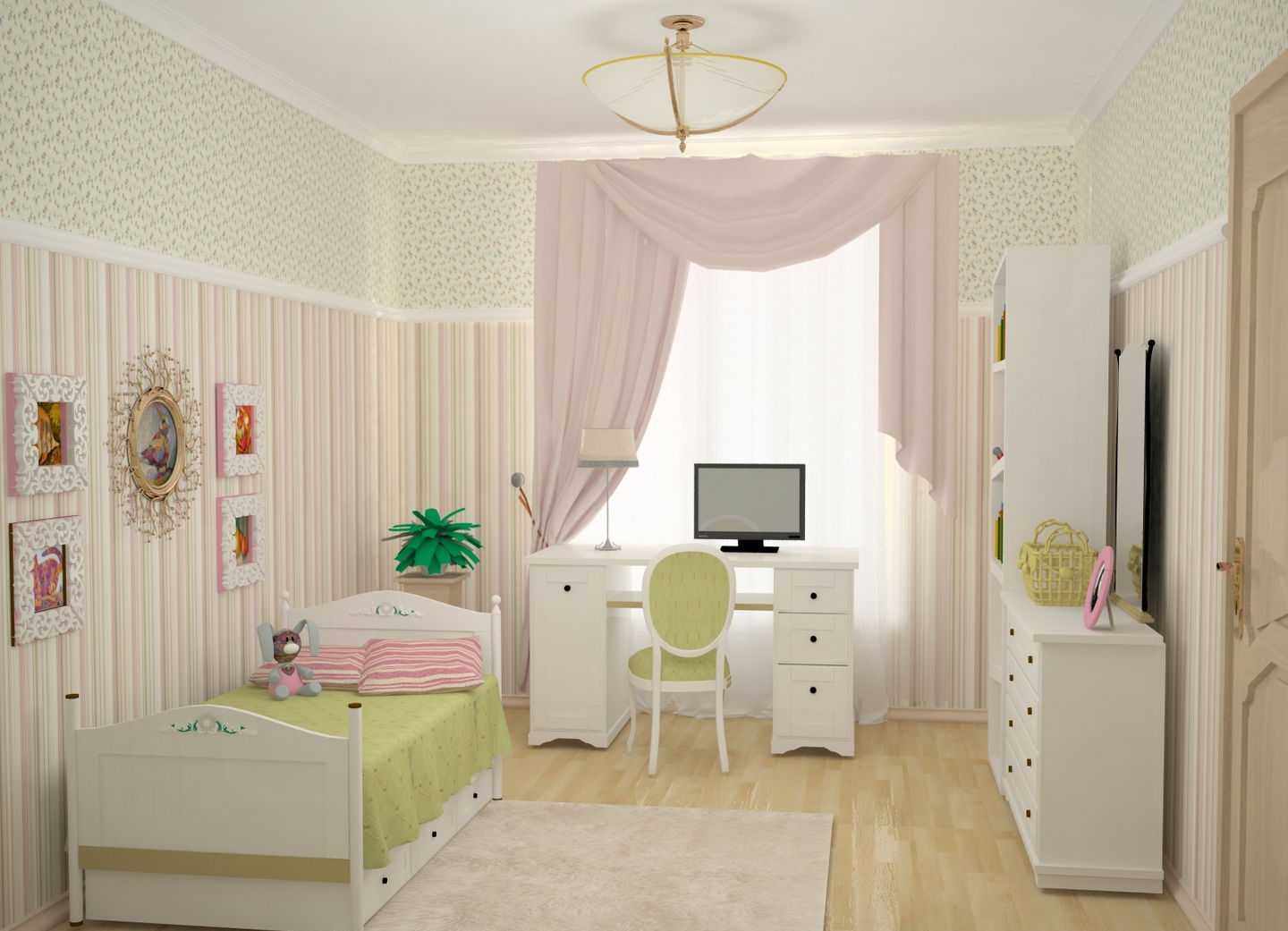 דוגמה לסגנון חדר שינה בהיר לילדה