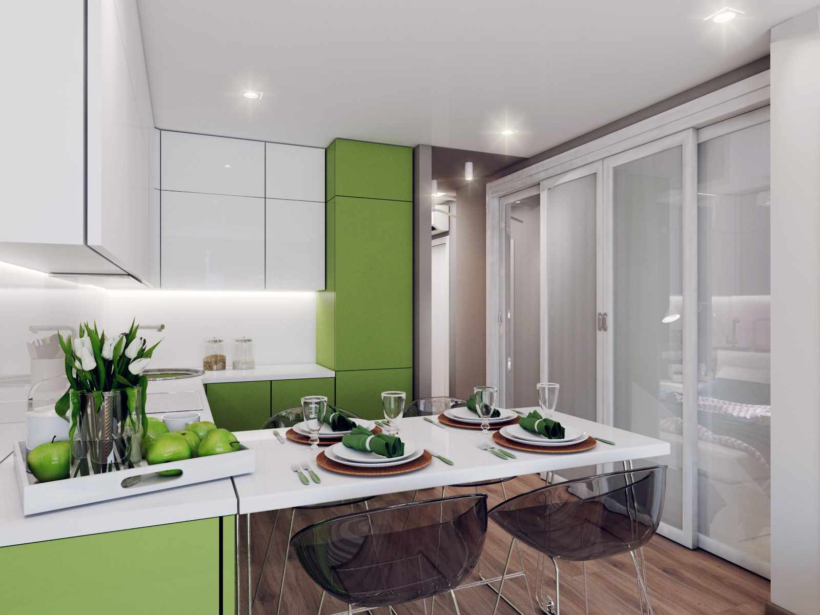 parlak tarzı mutfak oturma odası fikri 16 metrekare