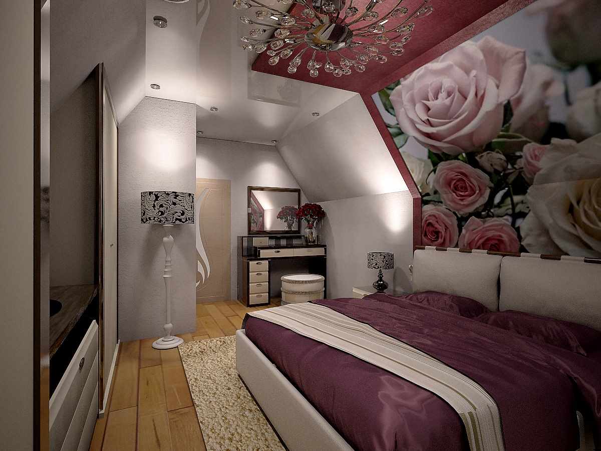 tavan yatak odasının sıradışı dekorunun bir çeşidi