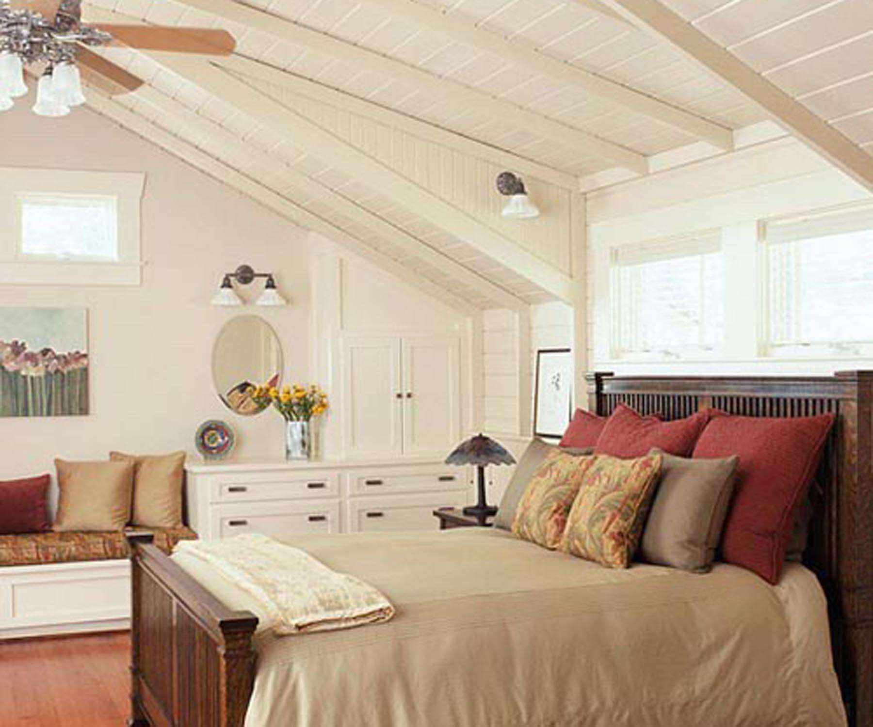l'idea di un bellissimo design di una camera da letto in soffitta